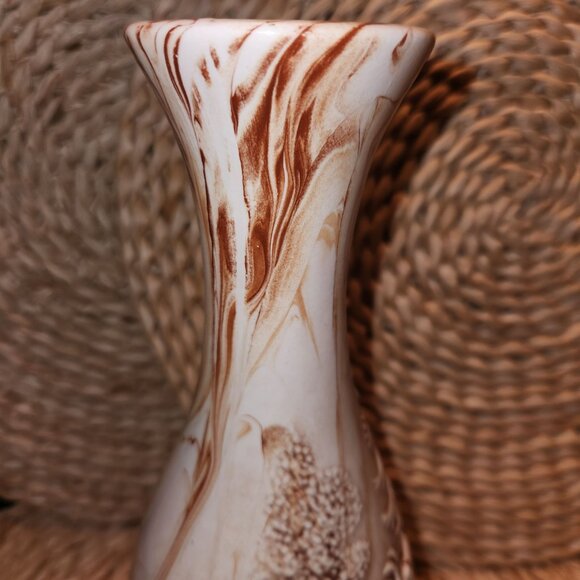 Vintage Ceramic Deer & Forest Design Vase with Brown Swirl Marble Accents - Picture 5 of 7